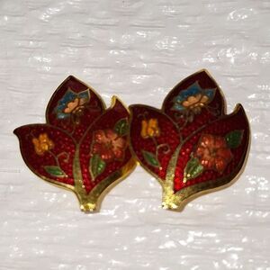 Vintage Clip On Cloisonne Style Women's Earrings Leaf Fall Themed
